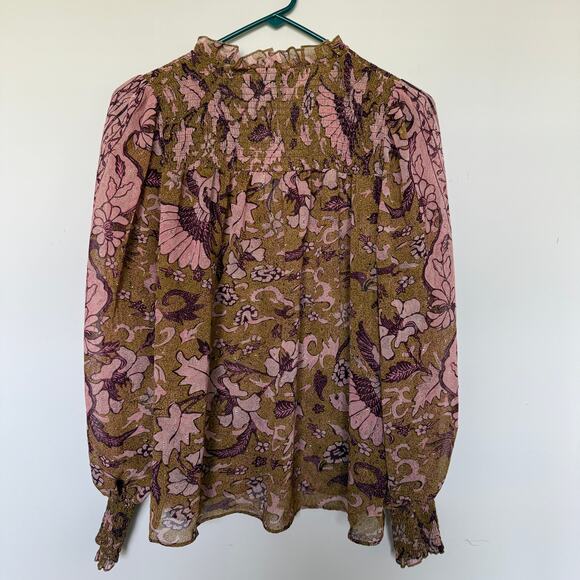 O.P.T One Pretty Time Womens Top L Smocked Peasant Praire Peasant Boho Cottage - Picture 7 of 8